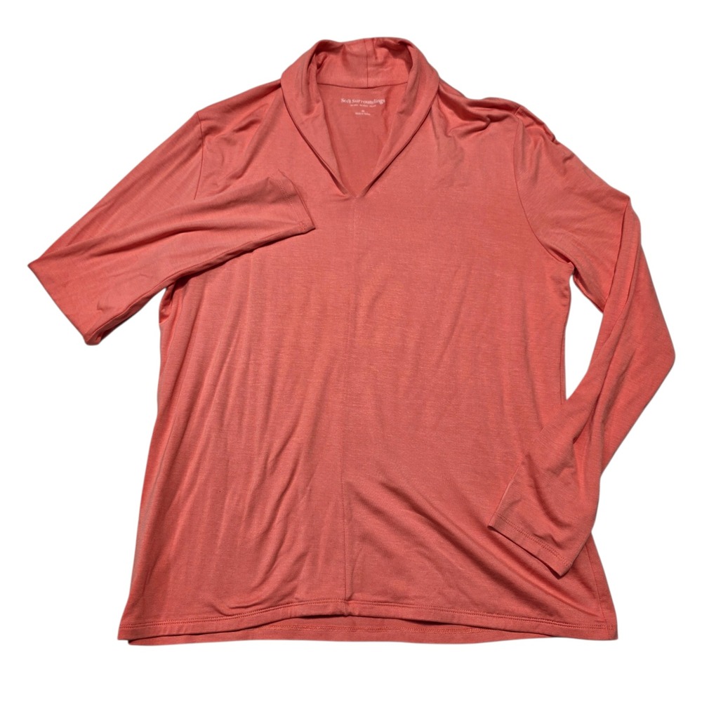 Soft‎ Surroundings Coral Shawl Collar Long Sleeve Top XL Lightweight Rayon Blend